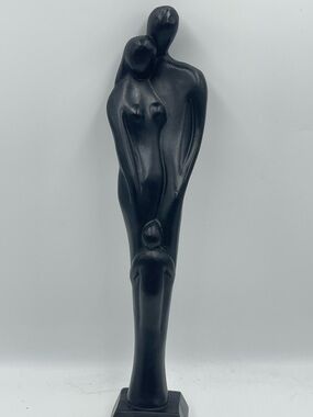 Hand Crafted MCM - Art Deco Style Wood Abstract Family Parents & Child Sculpture